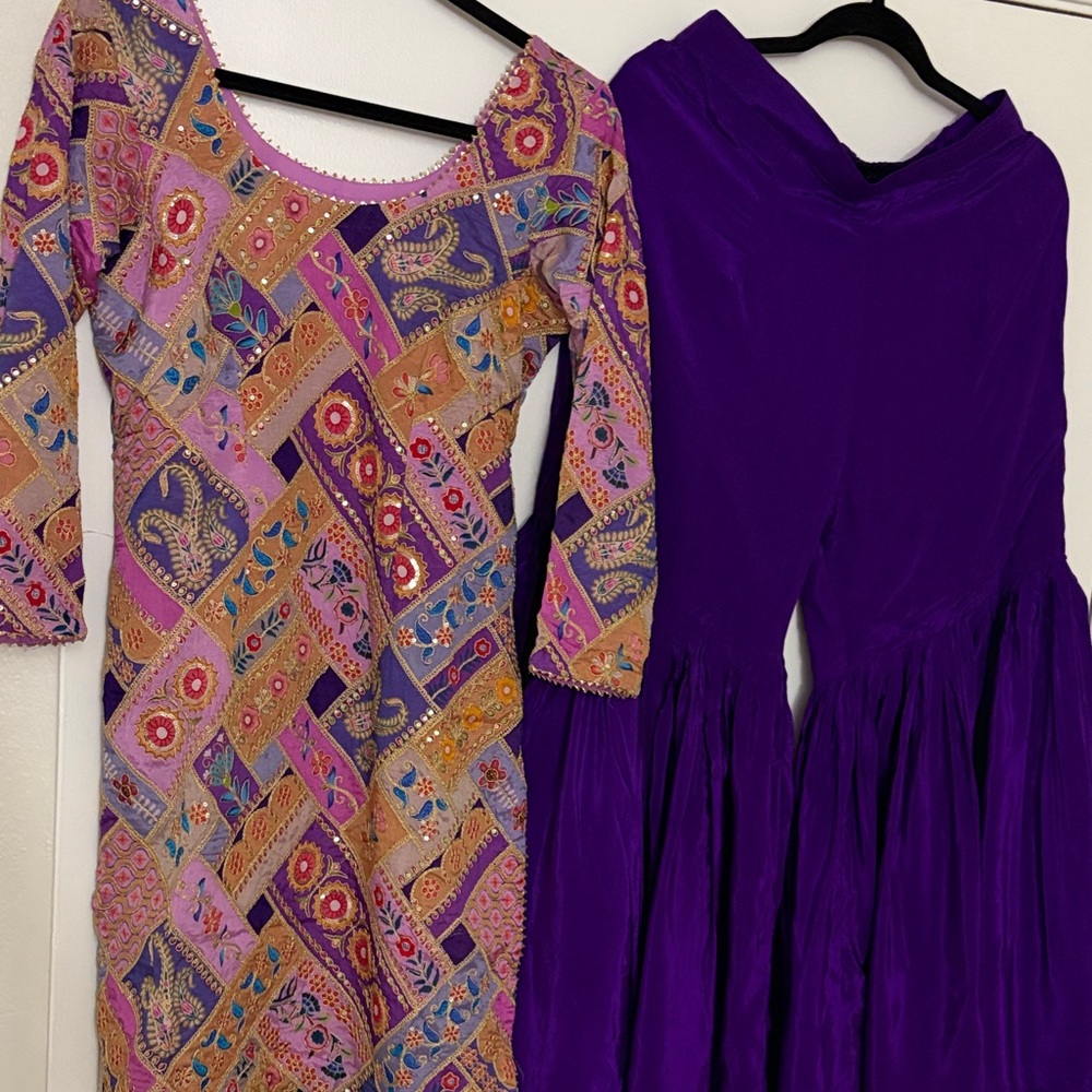 Brand NEW Purple Embroidered Women’s gharara Indian suit Set Indian outfit - Picture 7 of 8
